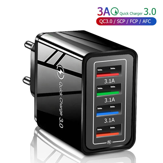 Caricatore USB 3A a 4 Porte Da Muro Con Spina EU US Integrata Per iPhone 16 Pro Ricarica Veloce