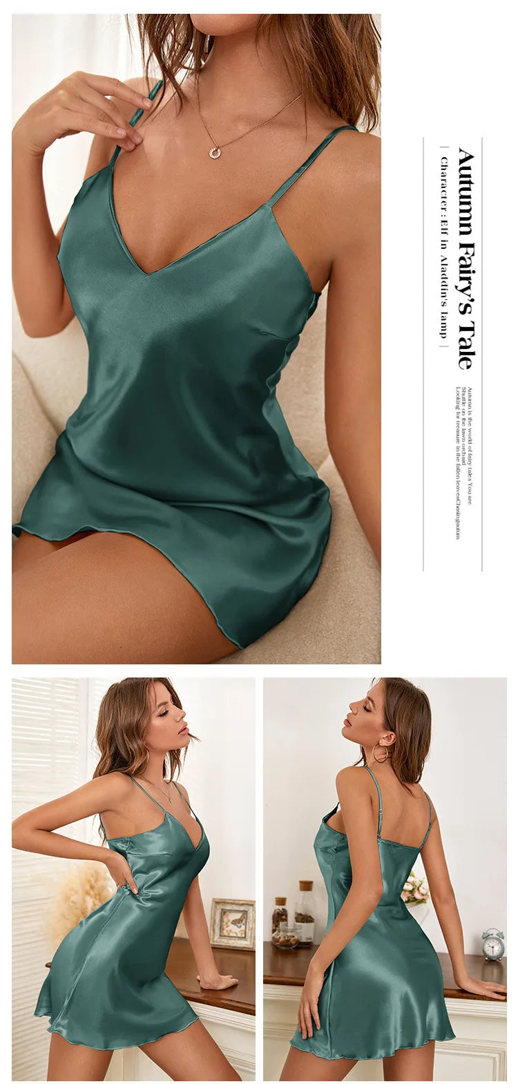 Camicia Da Notte Sexy In Raso Estiva Da Donna Con Scollo A V In Seta Morbida Mini Abito Da Casa