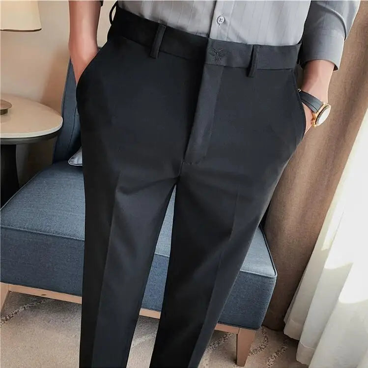 Pantaloni Formali Da Uomo Vita Alta Solidi Autunnali Cammello Slim Fit Abito Casual 2025 Hommes