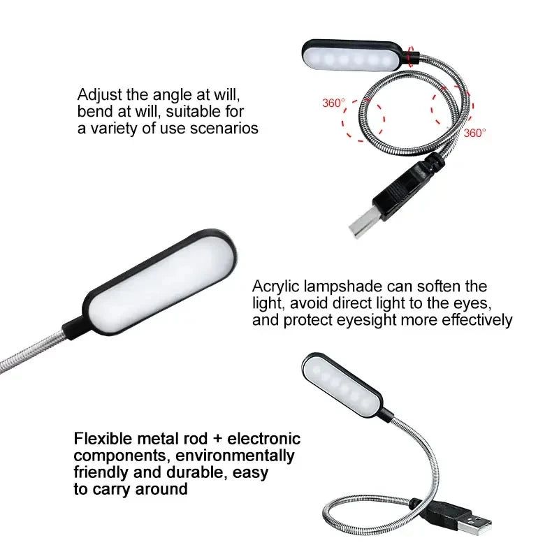 Homefish Lampada LED USB Mini Flessibile Lettura Notturna Portatile per Power Bank Laptop Notebook PC