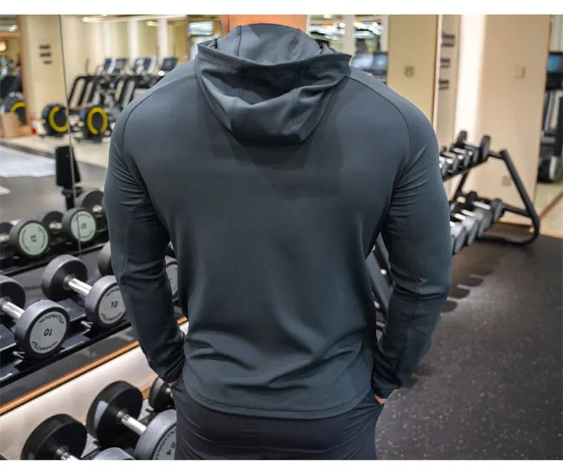 Giacca Sportiva da Uomo con Cappuccio Traspirante Manica Lunga Slim Fit Top da Corsa ad Asciugatura Rapida