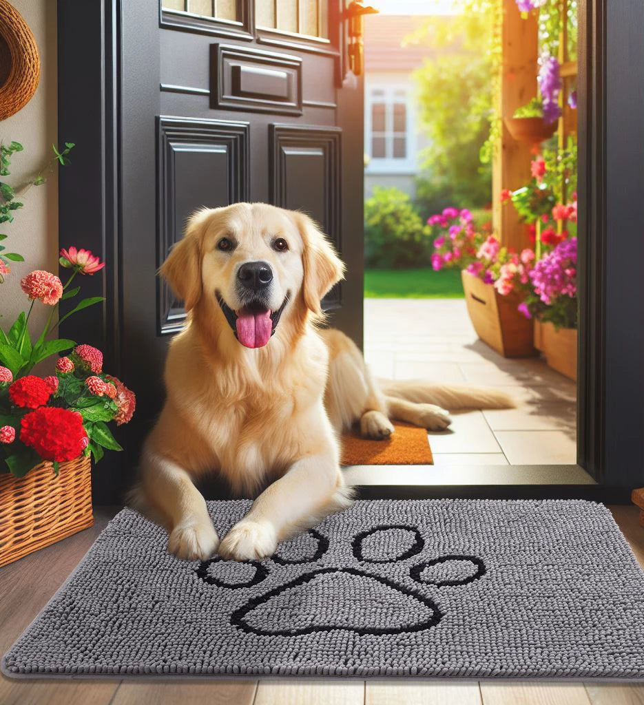 Zerbino Ciniglia Ultra Assorbente Design Zampe Lavabili Antiscivolo Asciugatura Rapida Porta Cane Fangosi