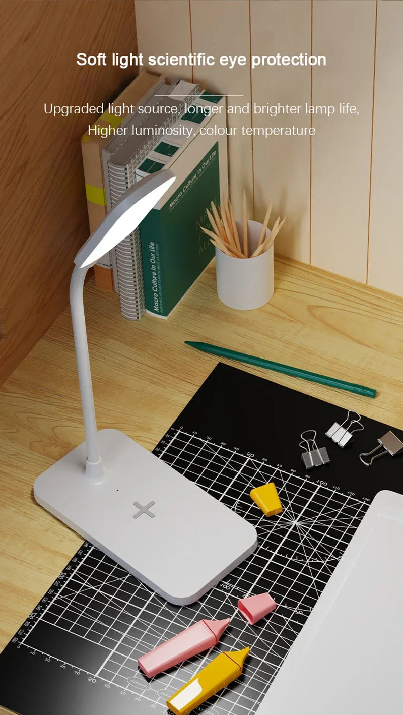 Lampada Da Scrivania LED Con Ricarica Wireless E Porta USB Dimmerabile Touch Luce Notturna Per Lettura E Giochi A Casa