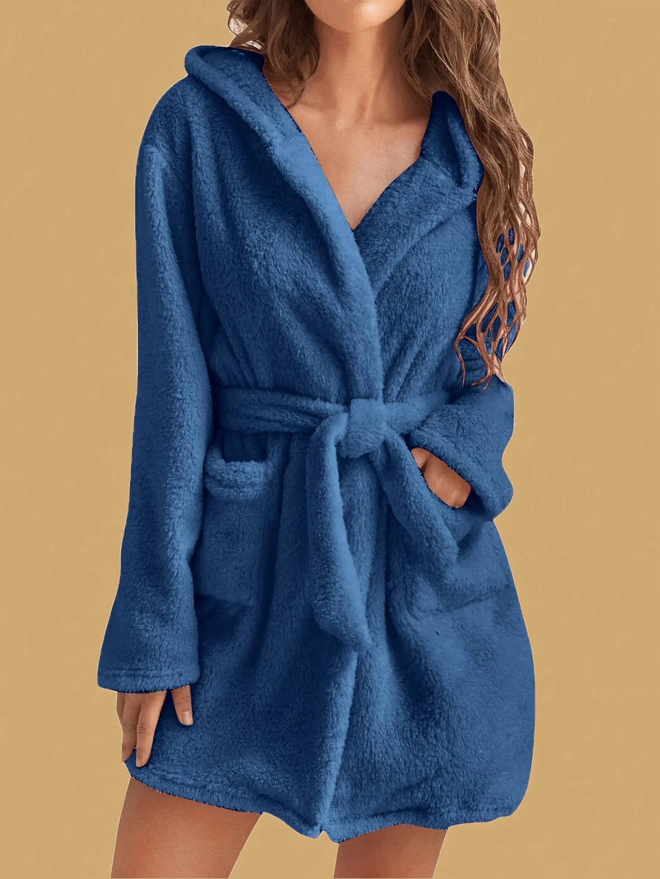 Vestaglia Da Donna Con Cappuccio Tinta Unita Con Cintura Calda E Morbida Per Casa Autunno Inverno