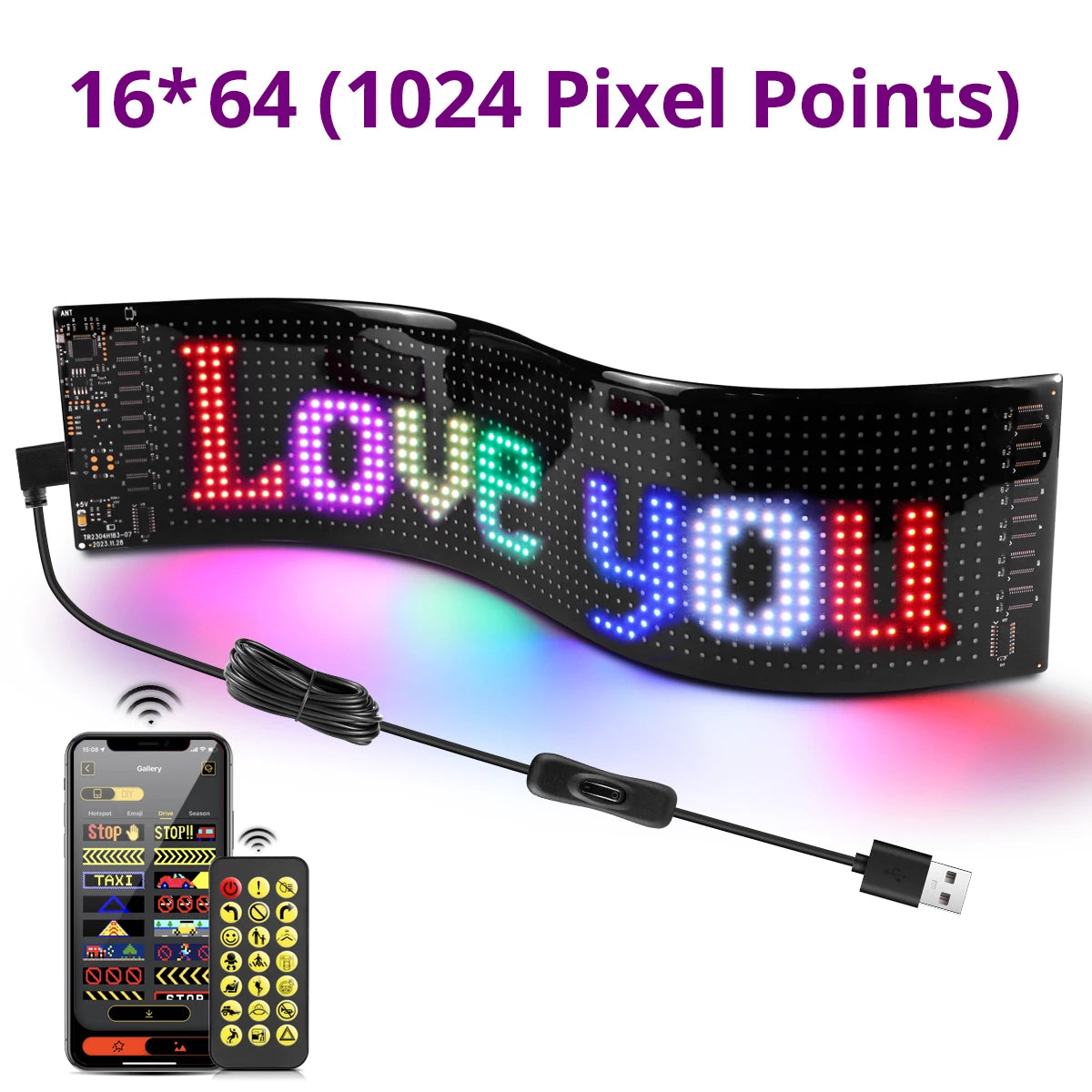 Pannello Pixel A Matrice 16x96 LED Per Insegne Pubblicitarie Scorrimento Luci Controllo App Bluetooth USB 5V