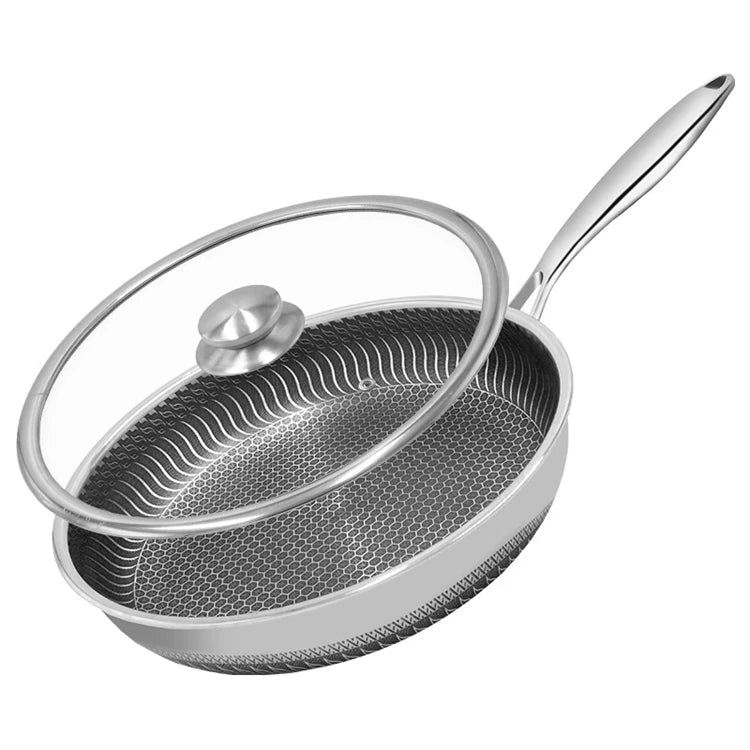 LMETJMA Padella in acciaio inossidabile Padella antiaderente a nido d'ape con coperchio Piano cottura elettrico a gas in ceramica a induzione compatibile KC0480