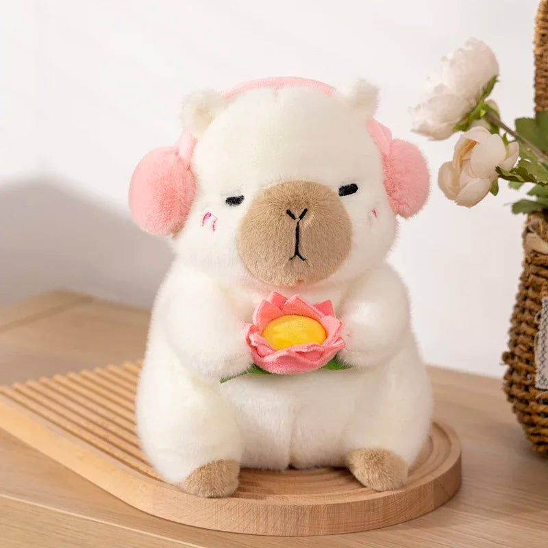 Simpatico Peluche Capibara Che Tiene Fiore Di Loto Morbido Giocattolo Per Bambini Regalo Compleanno Natale