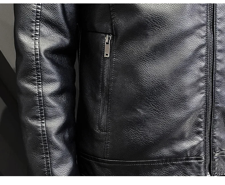 Giacca In Pelle Ispessita Da Uomo Invernale Con Cerniera E Bavero Design Taglie Forti Bomber