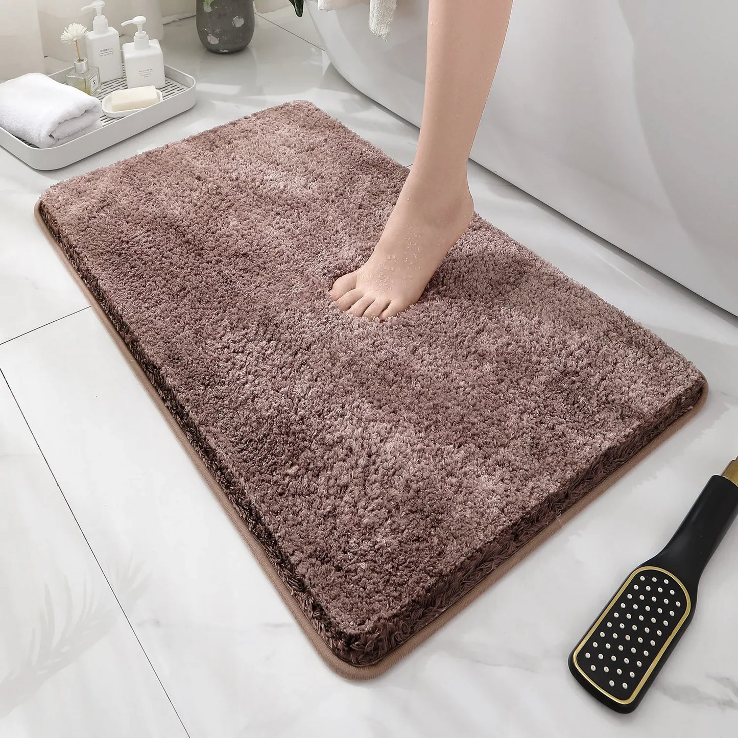 Tappetino Da Bagno Arrotondato E Ispessito Antiscivolo Peluche Assorbente Per Vasca E Per Porta D Ingresso