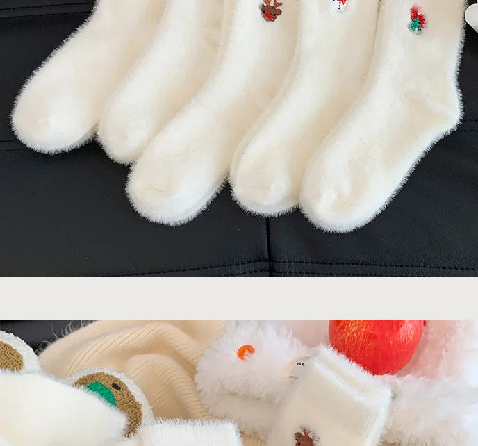 Calzini Invernali Caldi Ispessiti Con Pelliccia Di Visone Bianca Per Natale Decorazioni Albero Con Pupazzo Di Neve