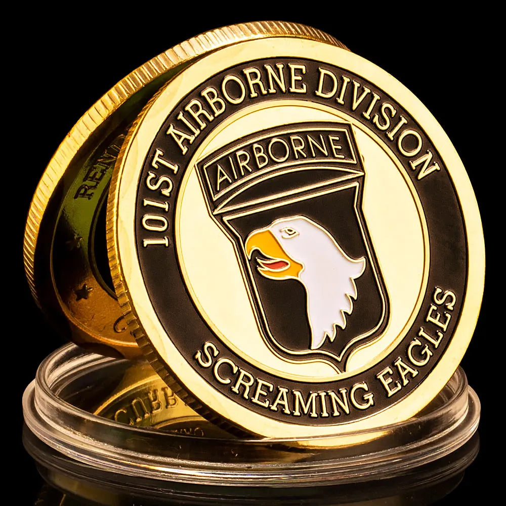 Moneta Commemorativa 101a Divisione Aviotrasportata Dell Esercito Degli Stati Uniti Placcata In Oro Con Aquila Urlante