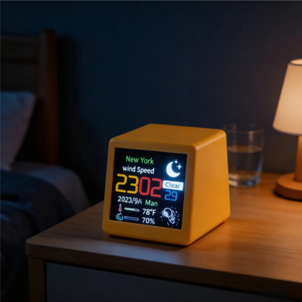 Piccola Stazione Meteo Portatile Smart WiFi Con Display Temperatura Umidità Ora Sveglia Decorazione Da Scrivania