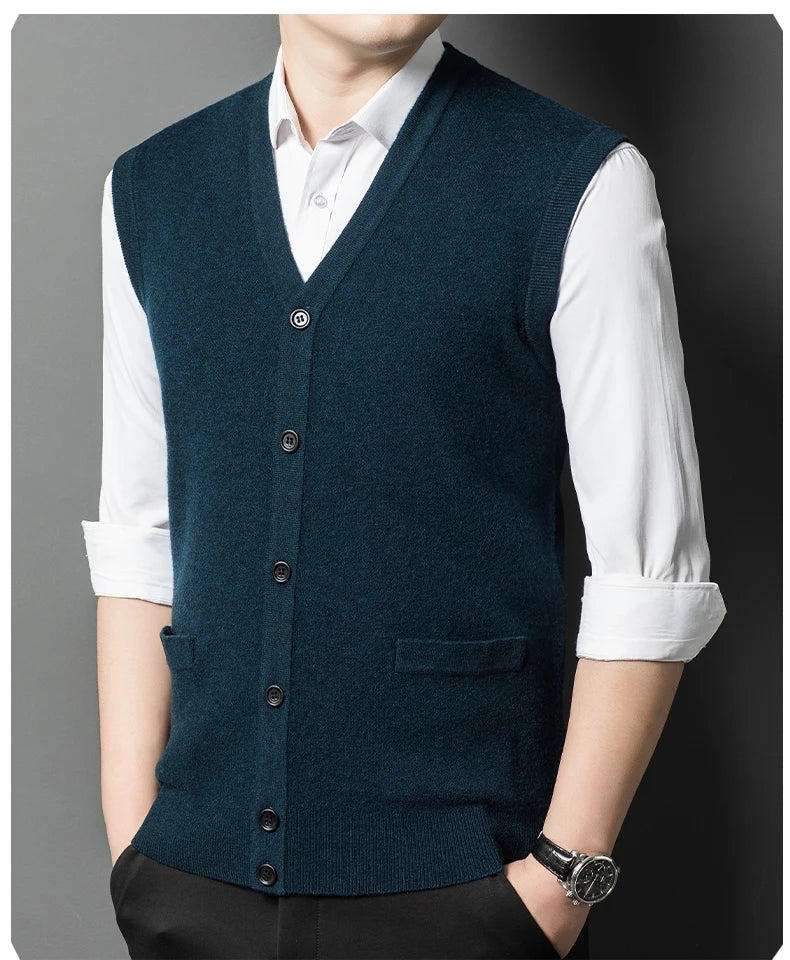 Gilet Spesso In Lana Di Pecora Uomo Casual Scollo A V Caldo Autunno Inverno Cardigan Monopetto In Lana Di Cashmere