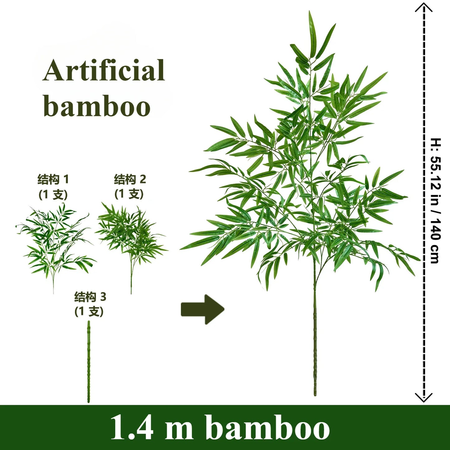 Bambù Artificiale da Pavimento Rimovibile con Altezza Regolabile 140 230 Cm Verde Elegante per Casa Hotel e Giardino