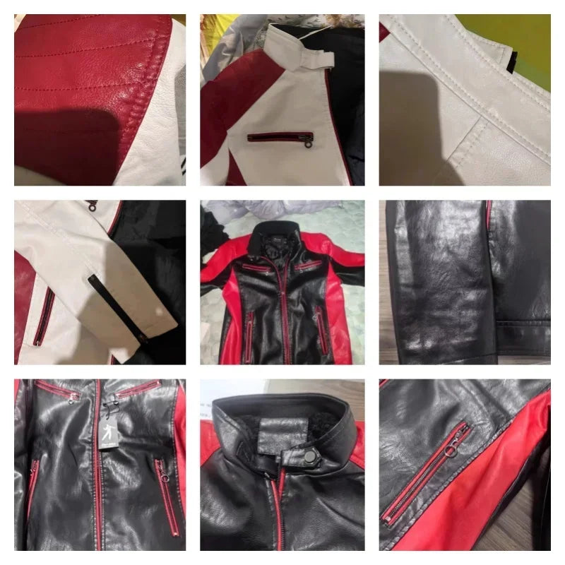 Giacca Da Moto Patchwork Da Uomo In PU Con Colletto Rialzato E Color Blocking Di Alta Qualità