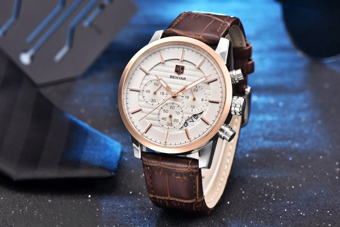 Orologio Da Uomo BENYAR Al Quarzo In Pelle Impermeabile Multifunzione Cronografo calendario Resistente Agli Urti