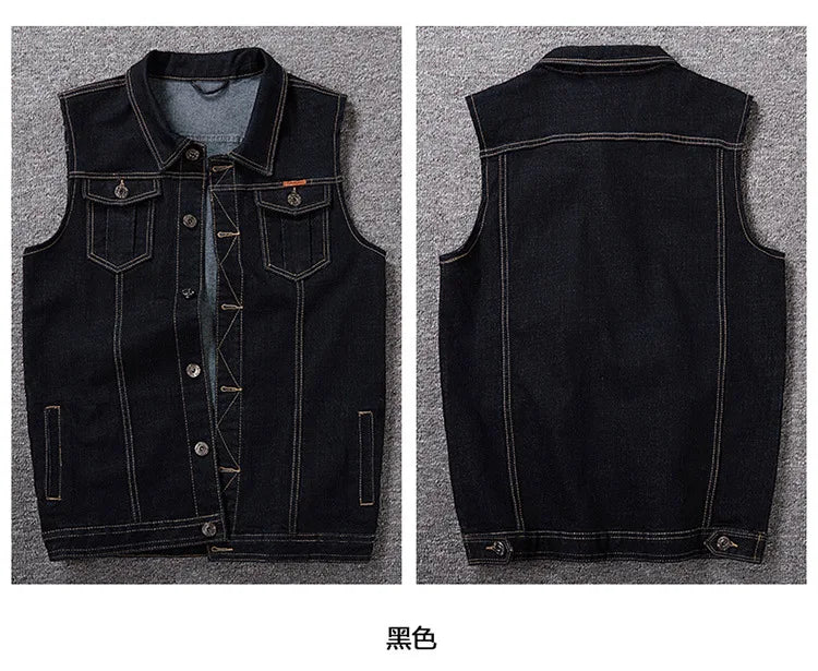 Gilet In Denim Da Uomo Plus Size Elasticizzato Senza Maniche Stile Moto Con Tasche 6XL 7XL 8XL