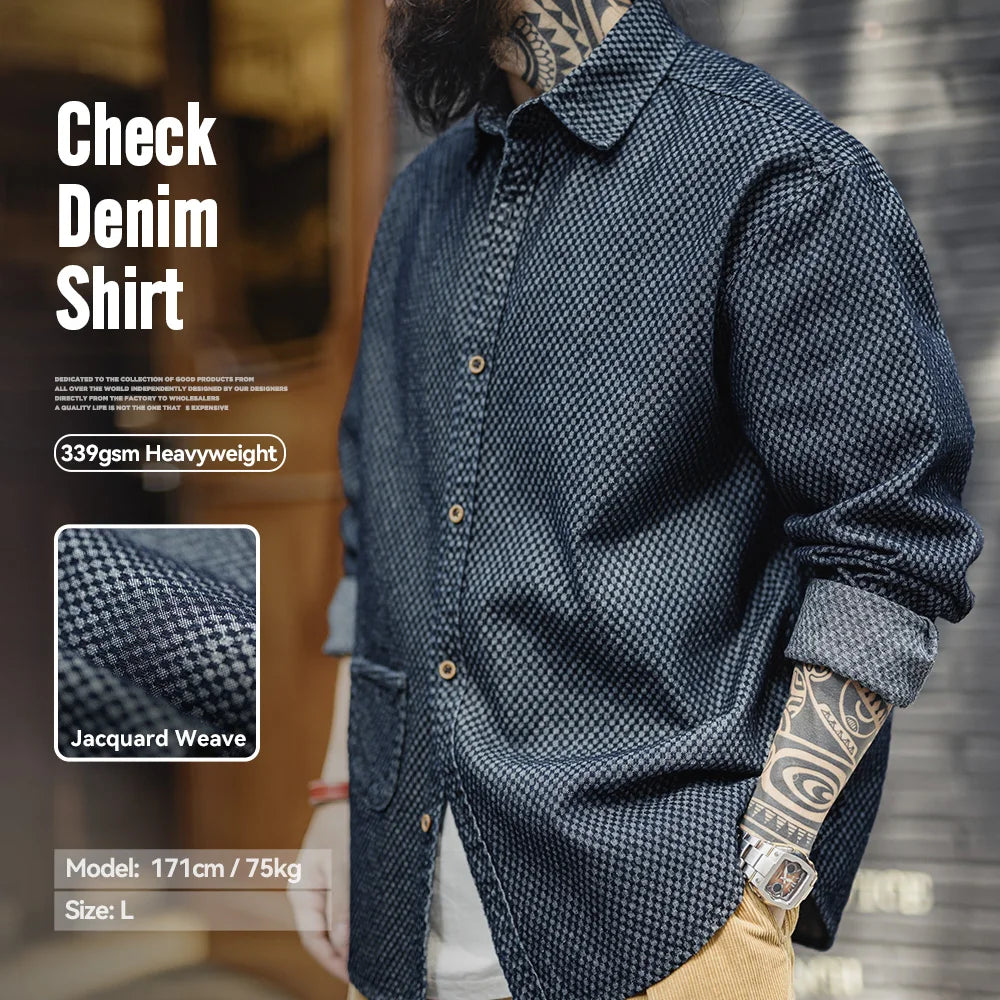 Camicia Jeans Quadri Retrò Da Uomo Con Maniche Lunghe E Giacca Monopetto Con Risvolto Ampio Versatile Primavera Autunno