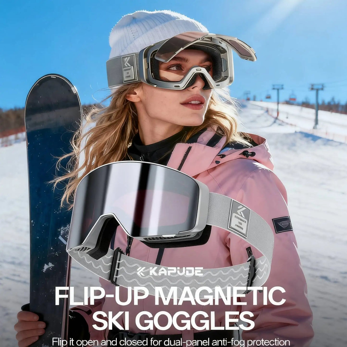 Kapvoe Occhiali Da Neve Magnetici Flip Over Fotocromatici UV400 Antinebbia Uomo Donna TPU Lenti In Policarbonato