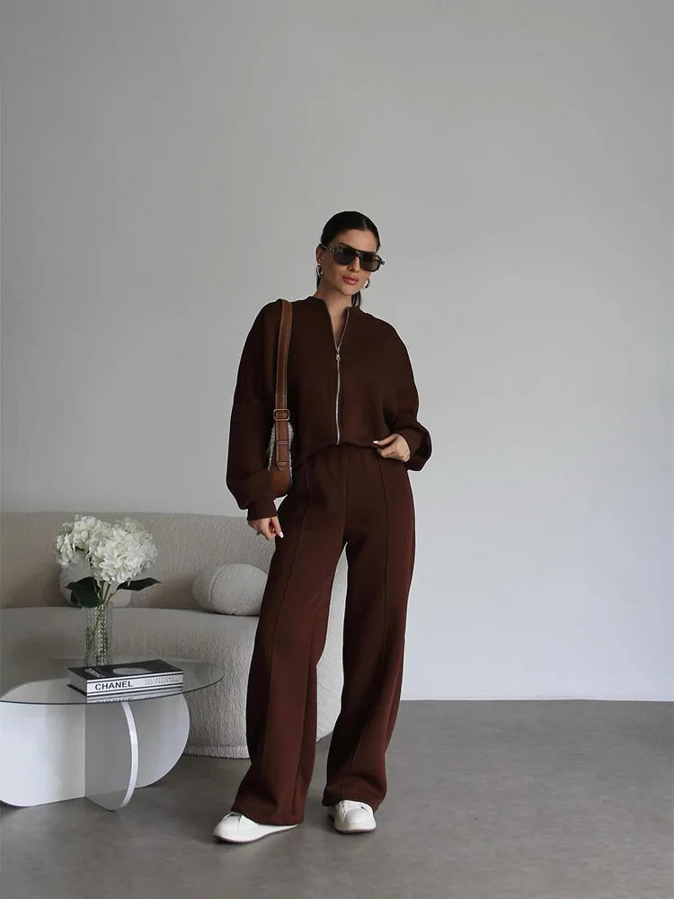 Completo Due Pezzi Da Donna Autunno Inverno Cardigan Sportivo A Maniche Lunghe Pantaloni Con Coulisse Street Style