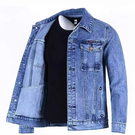 Giacca Denim Uomo Primavera Autunno Colletto Rovesciato Monopetto Maniche Lunghe Versatile Capospalla Casual
