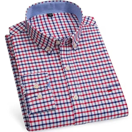 Camicie Da Uomo In Cotone Oxford A Quadri Bamboople Tasca Singola Maniche Lunghe Abbottonata Vestibilità Standard 6XL 7XL