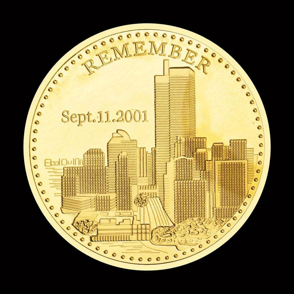 Moneta Ricordo 9.11 2001 Placcata Oro Modello Aquila Commemorativa Da Collezione Souvenir