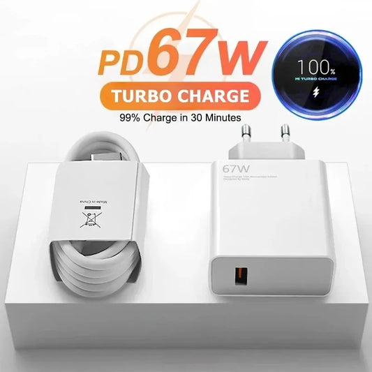 Caricabatterie USB 67W Per Xiaomi 14 13 12 11 Mi Poco Redmi Note 10 9 Pro 6A Adattatore Muro Cavo USB C Ricarica Turbo