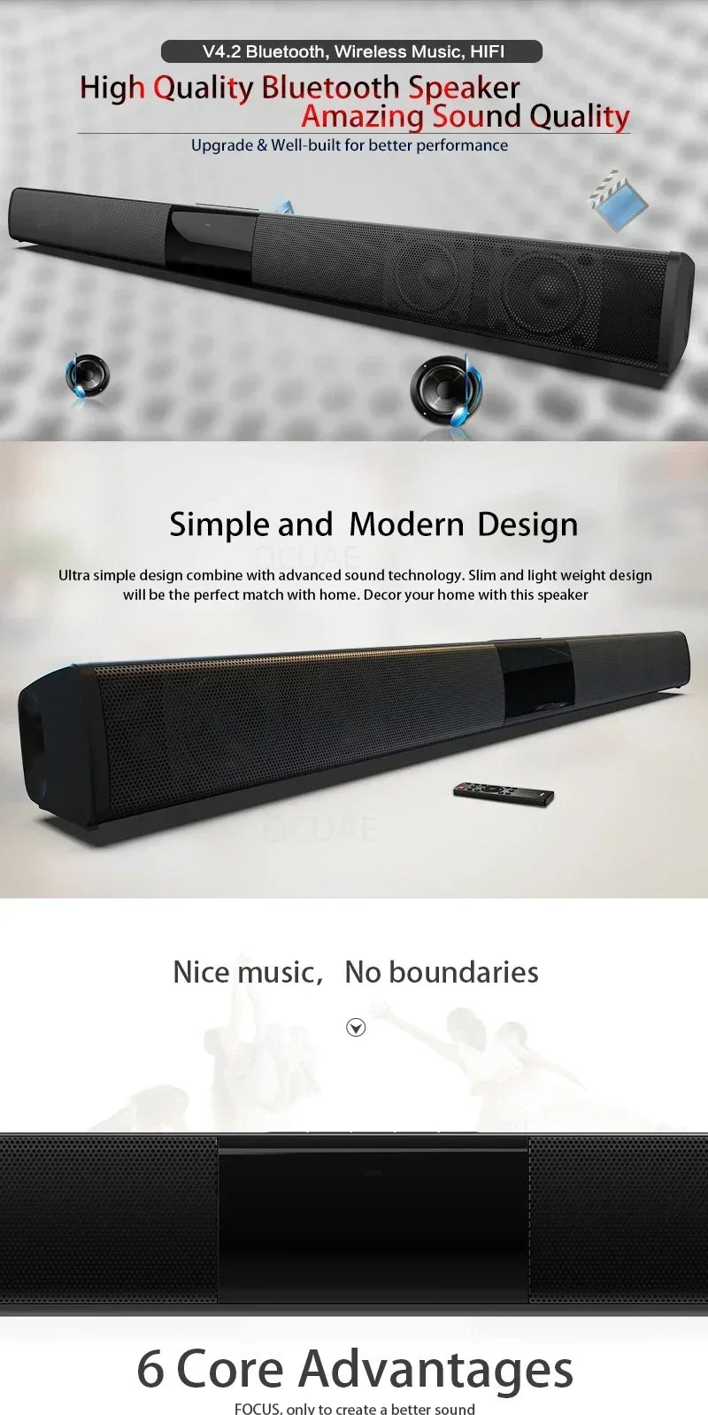 Barra Audio Portatile Potente Altoparlante Bluetooth Senza Fili Surround Stereo Per TV Subwoofer Radio FM Caixa De Som