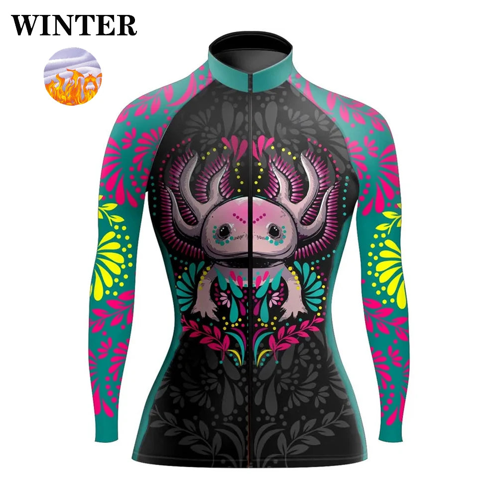 Downorup Maglia Ciclismo Donna Manica Lunga Tutta La Stagione Pile Caldo Leggera Modello L001