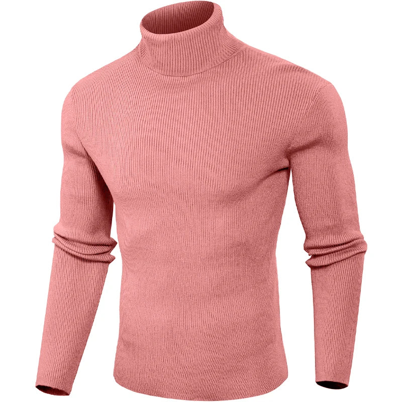 Dolcevita Di Lana Rigata Da Uomo Caldo Pullover In Maglia Casual Senza Cappuccio