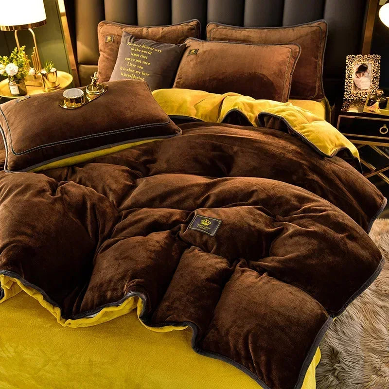 Set Di Biancheria Da Letto In Pile Di Latte Ultra Spesso Queen Size Copripiumino Invernale Caldo Di Fascia Alta