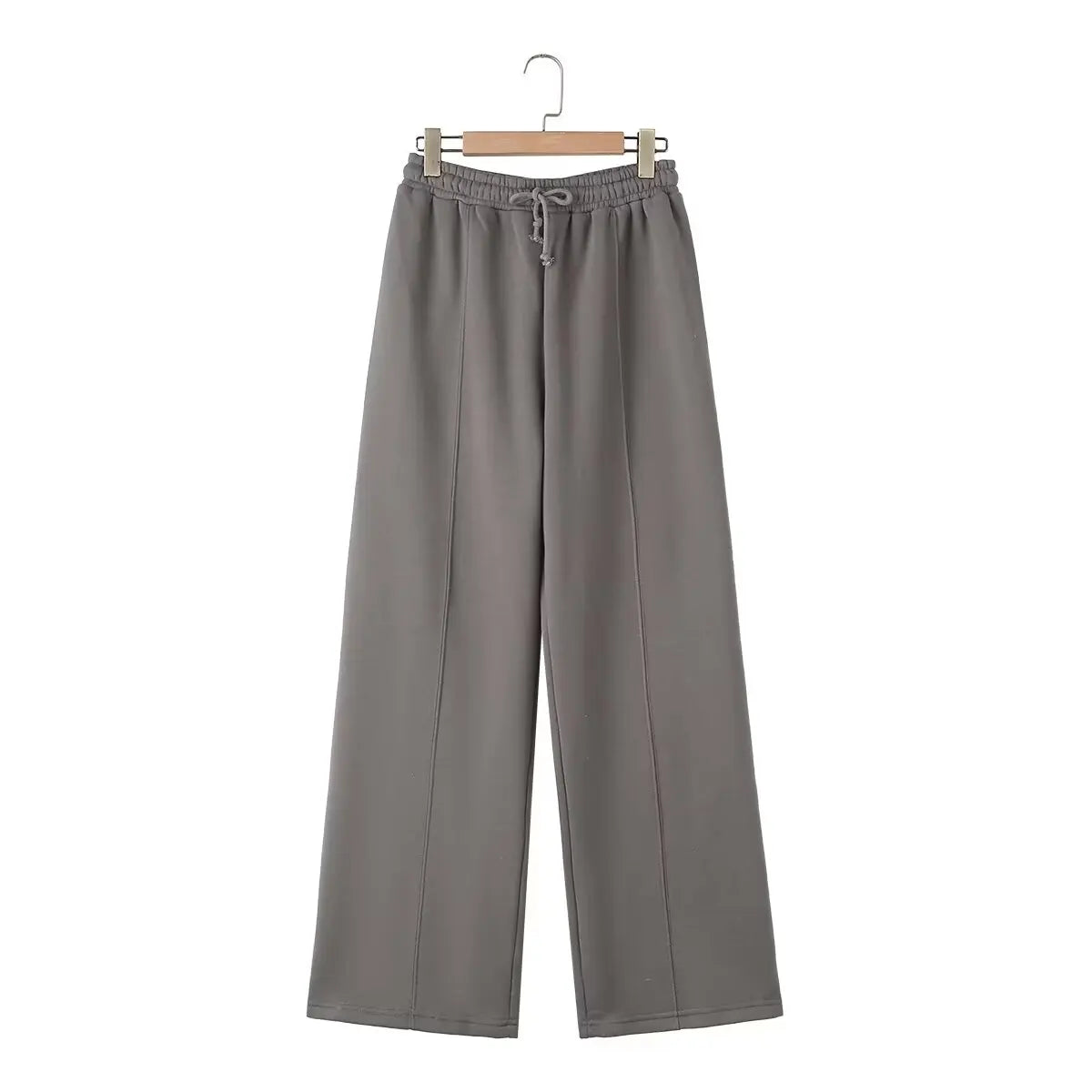Giacche Bomber Donna Autunno 2 Pezzi Retro Tinta Unita Con Zip Pantaloni A Gamba Larga Con Lacci A Vita Alta Street Wear