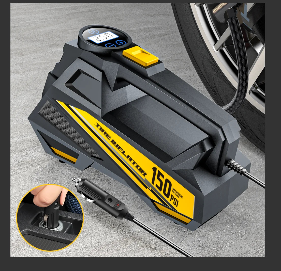 Pompa Aria Portatile 12V LED 150 PSI Compressore Pneumatici Elettrico Per Auto Bici Moto