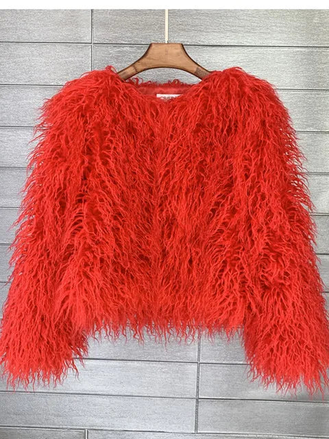 Cappotto Pelliccia Sintetica Rosa Donna Autunno Inverno Elegante Caldo Spesso Morbido Lavorazione A Maglia