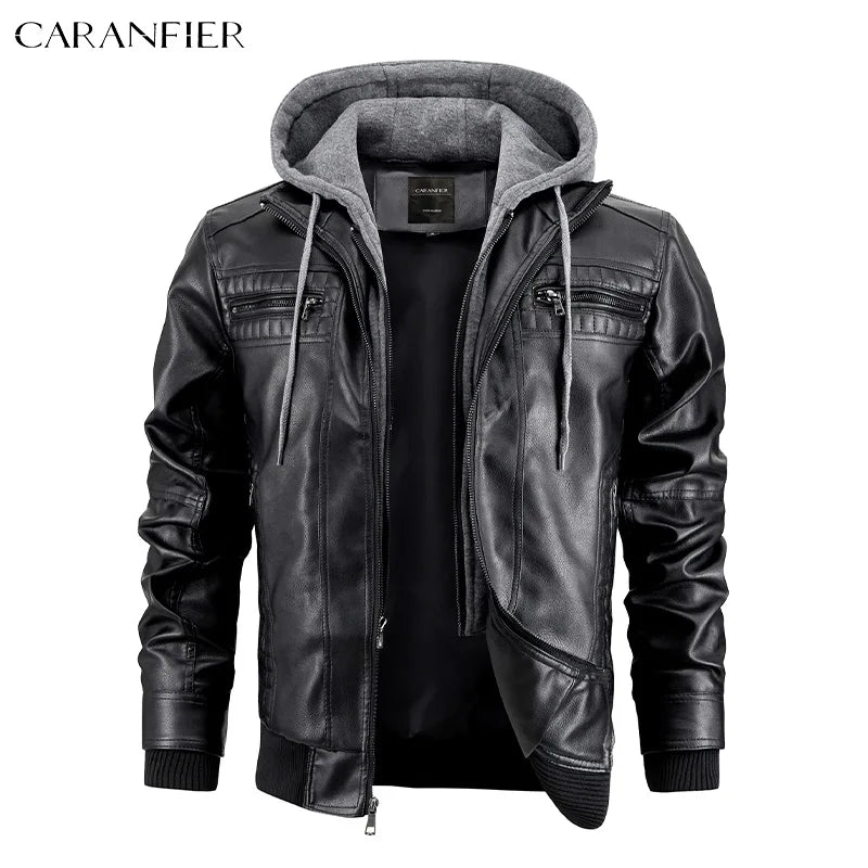 Giacca Di Pelle Per Uomo Moto Biker Con Cappuccio Lusso Vintage Abbigliamento Uomo Grintoso