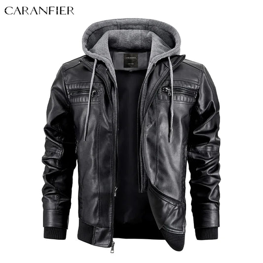 Giacca Di Pelle Per Uomo Moto Biker Con Cappuccio Lusso Vintage Abbigliamento Uomo Grintoso