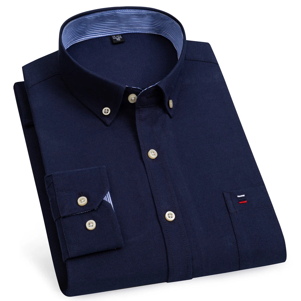 Camicia Da Uomo Oxford Abbottonata Maniche Lunghe In Cotone Al 100 Percento Con Tasca A Quadri Piccoli Stile Casual