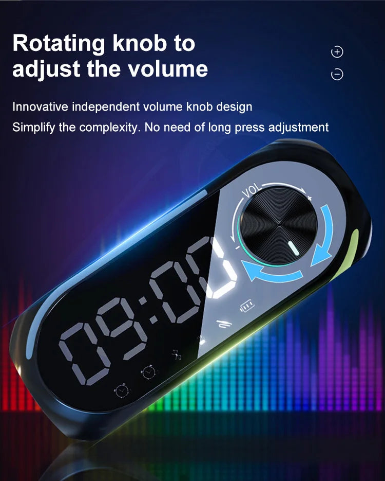 Sveglia Radio FM Con Altoparlante Bluetooth Subwoofer Portatile Con Lampada Integrata E Suono Wireless
