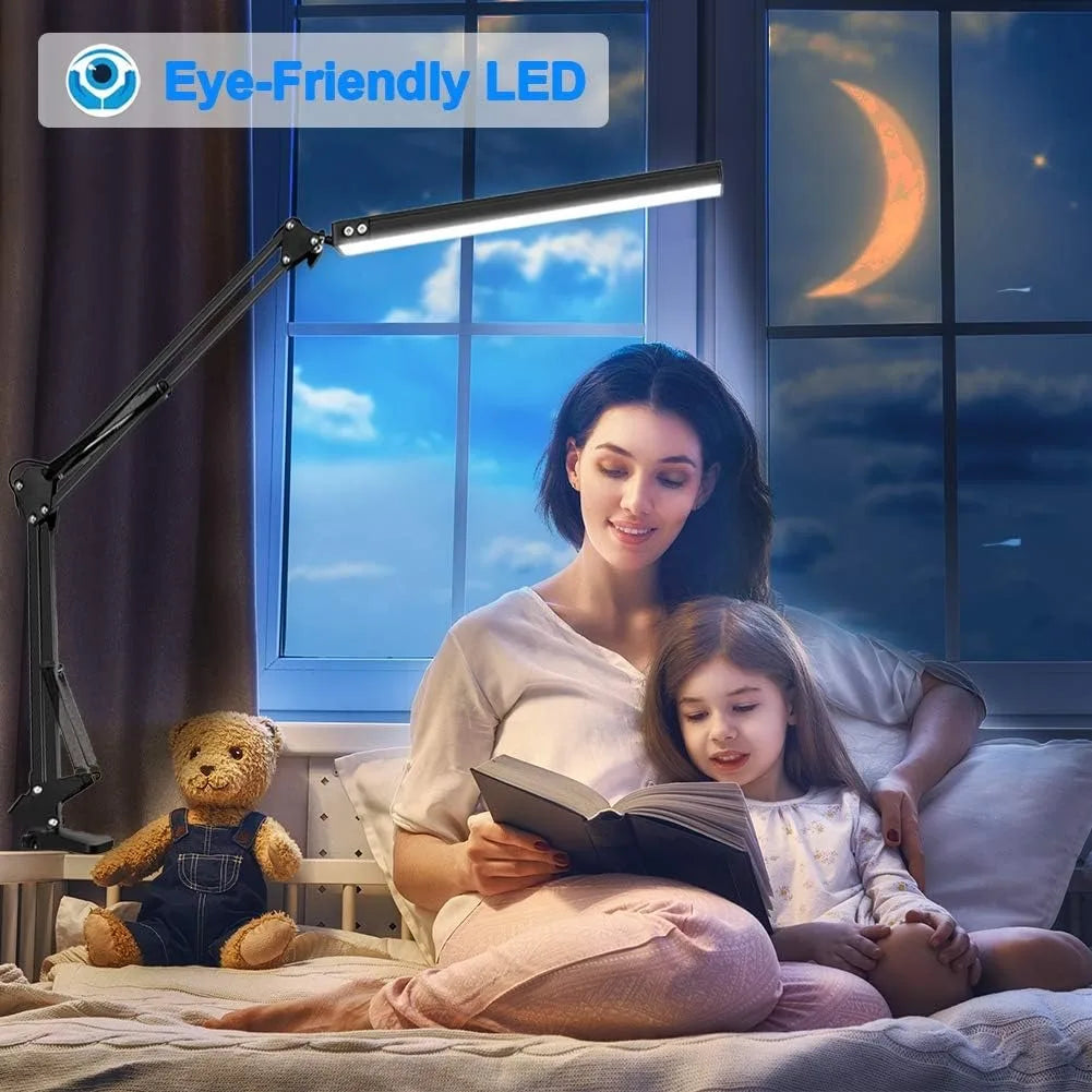 Lampada Da Scrivania Pieghevole A LED In Metallo Con Clip E Braccio Lungo Dimmerabile Tre Colori Regolabili Per Computer