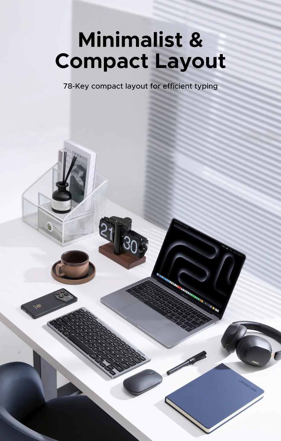 Tastiera Wireless Bluetooth 5.3 E 2.4G 78 Tasti UGREEN Compatibile MacBook iPad PC Tablet Russo EN