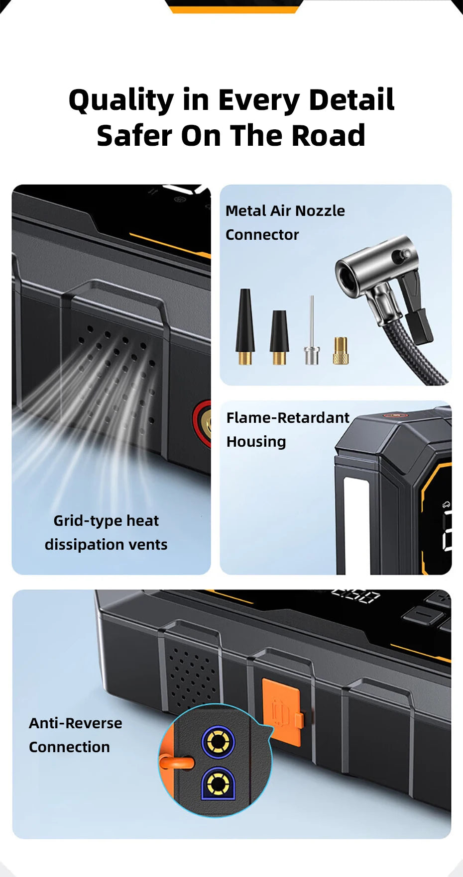Avviatore Emergenza 4 In 1 Auto Con Compressore 150 PSI Gonfiatore Pneumatici Power Bank 12V Torcia LED 6000mAh