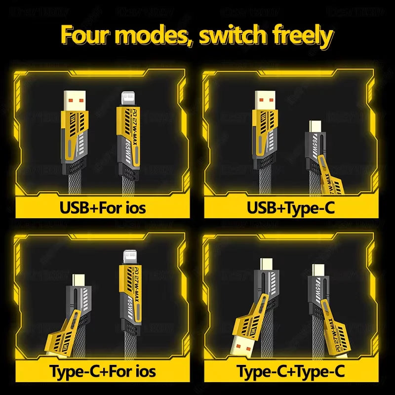 Cavo USB A Molla 4 In 1 Per Caricabatterie Rapido Da 65 W Tipo C 6A Per iPhone iPad MacBook Huawei