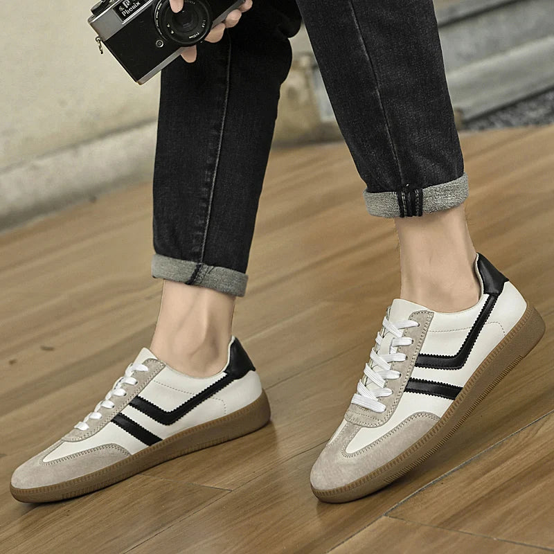 Scarpe Vulcanizzate Uomo Collezione Primaverile Scarpe Stringate Casual da Esterno Pelle Classiche da Passeggio Skate
