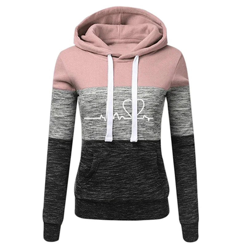 Tuta Da Donna Color Block Con Cappuccio Felpa Pantaloni Sportivi Versatili Casual Jogging Abiti Dalla Taglia S Fino A 3XL
