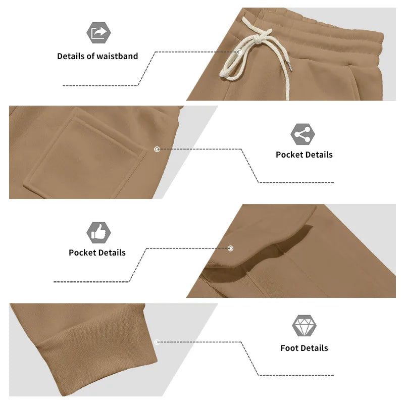 Pantaloni Sportivi Tascabili In Tinta Unita Da Uomo Con Cerniera Calda In Velluto Casual Da Uomo Americano