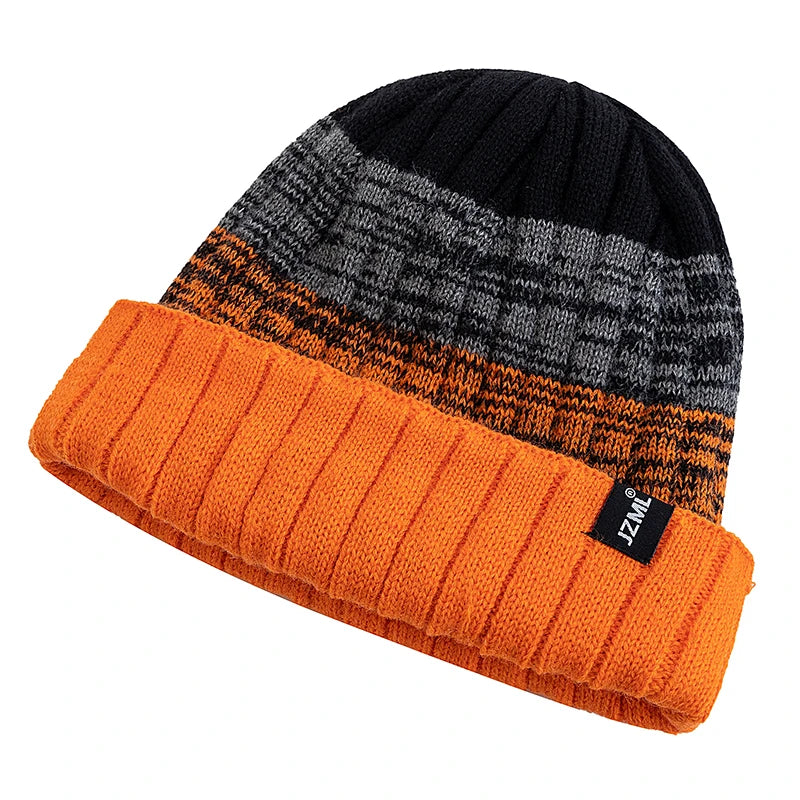 Cappello Cuffia Unisex Con Etichetta JZML Berretto Casual A Strisce Colorate Lavorato A Maglia Invernale