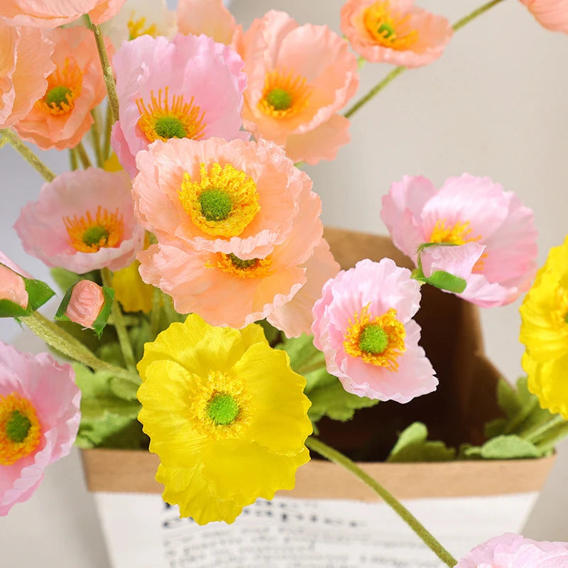 Bouquet Di Fiori Artificiali A 4 Teste Di Papavero In Seta Per Nozze E Feste Decorazione Domestica Elegante