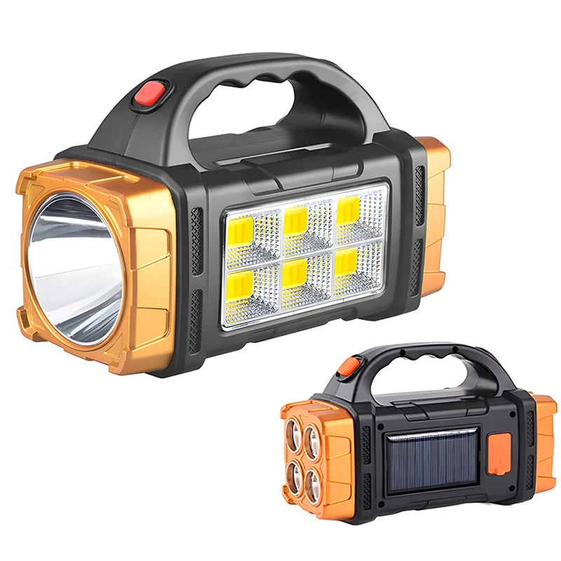 Torcia Portatile Potente Ricaricabile USB Con Luce Solare Led E Lavoro Cob Campeggio E Carica Telefono Con 4 Modalità