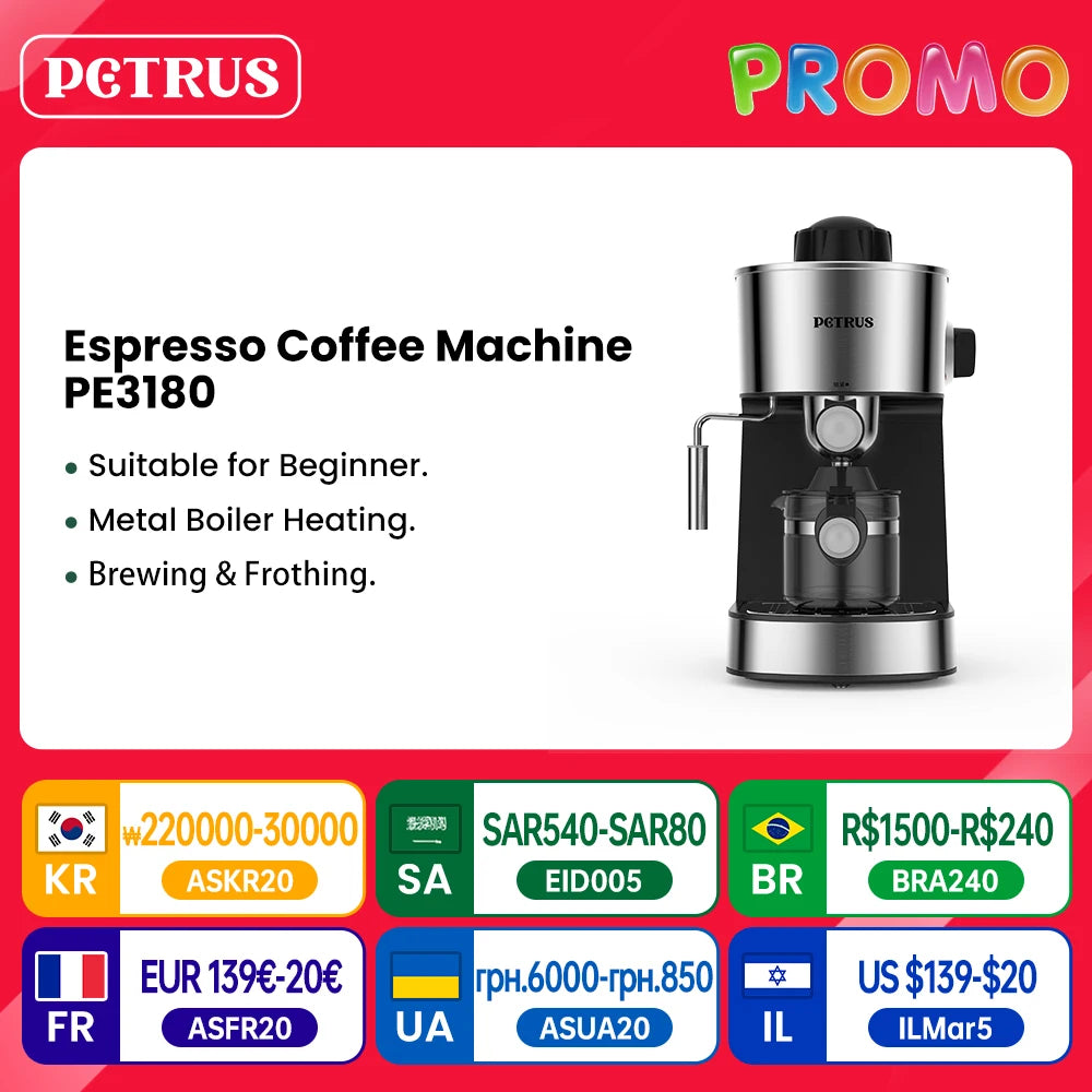 Macchina Da Caffè Petrus Espresso Con Sistema Latte Fantasia E Bolle Di Latte 220 V CE